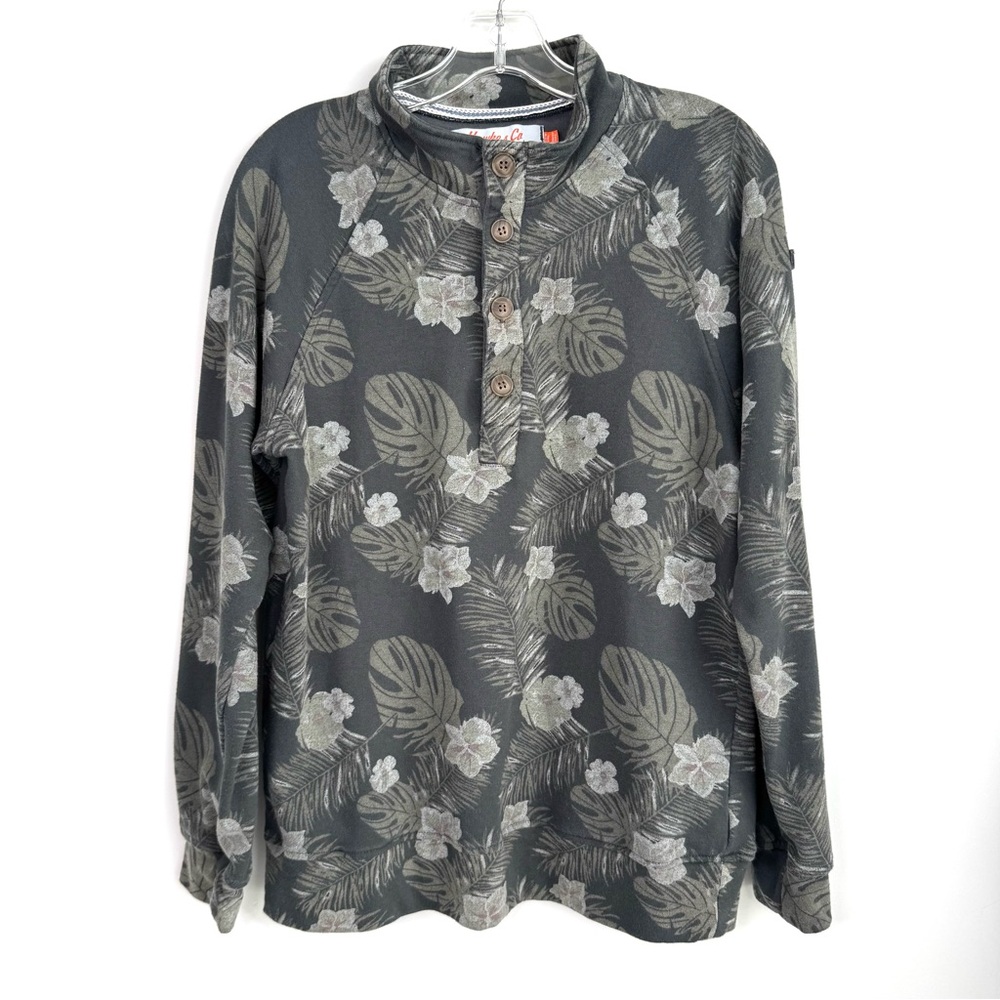 Hawke & Co Men’s Tropical Print Pullover Size SM Hawaiian Shirt Mock Turtleneck